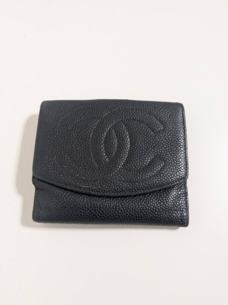 画像1: CHANELWホック財布キャビアスキン647 (1)